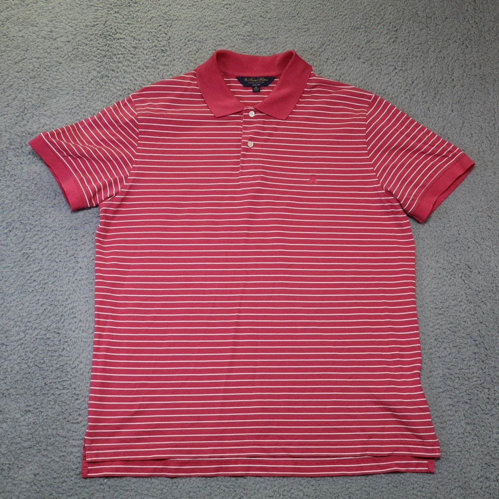 Brooks Brothers Mens XL Slim Fit Supima Cotton Red White Striped Polo Shirt 2439